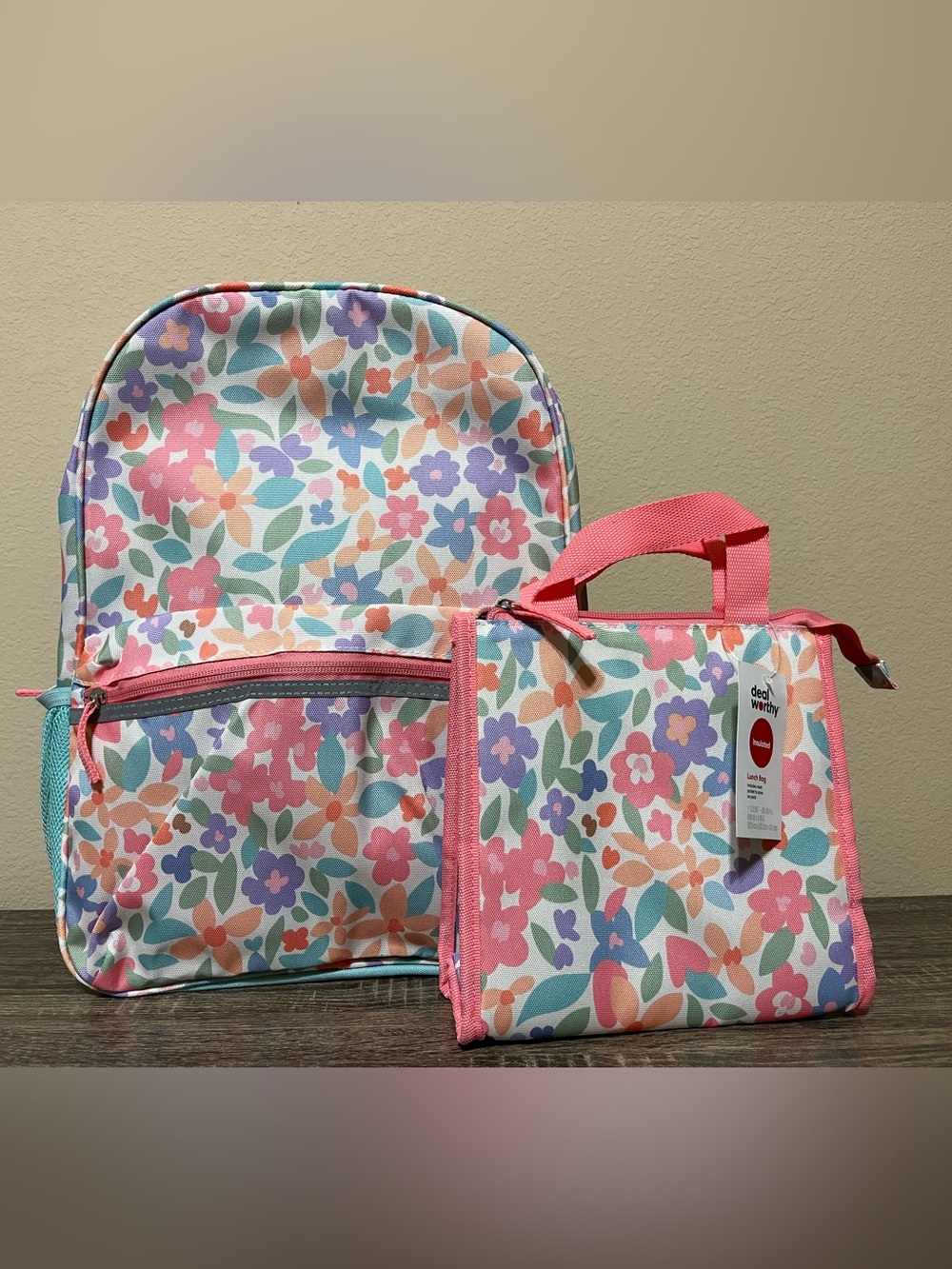 Floral Backpack and Lunch Bag Set - Pink Multicolor